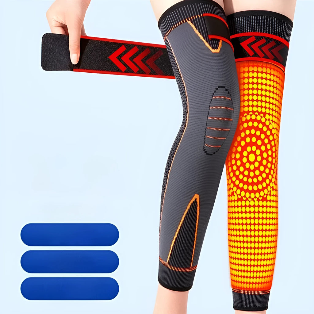 Self-heating knee pad pair with Argy Wormwood bandage, polyester, sizes M L XL, black green orange