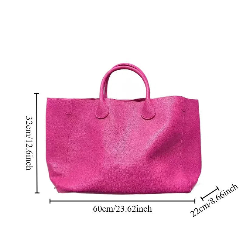 Ladies soft PU leather tote bag 60x32x22cm in urban minimalist style with pendant