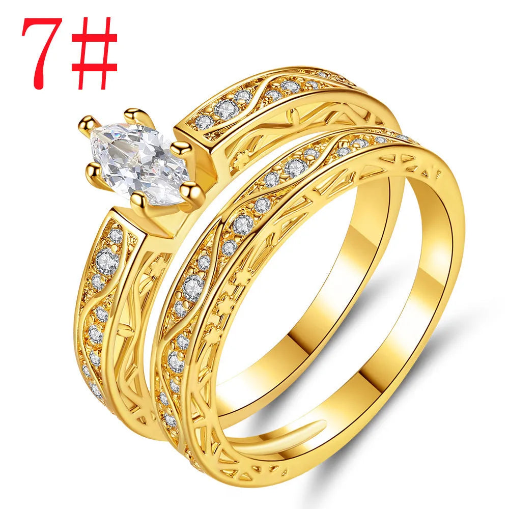 Creative horse eye zircon simple pattern couple rings for women, copper electroplated, sizes 6 to 9