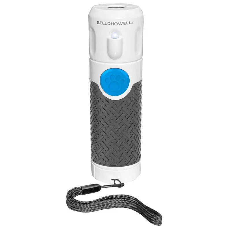 White handheld ultrasonic dog bark control trainer unit on a plain background.