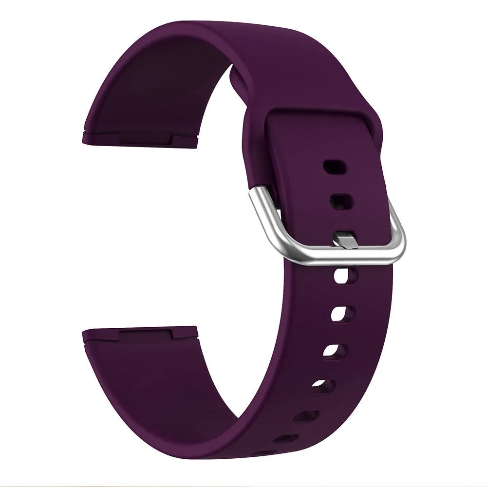 Solid colour silicone replacement strap with silver buckle for Fitbit Versa 3 and Sense 2 smartwatches