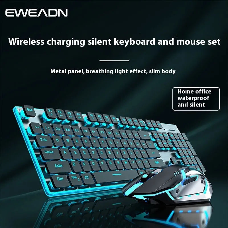 Wireless Bluetooth keyboard and mouse set with blue backlight in Cherry Blossom Pink colour