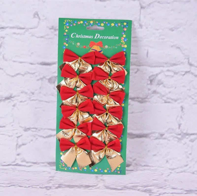 Red, gold, silver, and red-gold polyester Christmas tree ornament bows measuring 5 cm