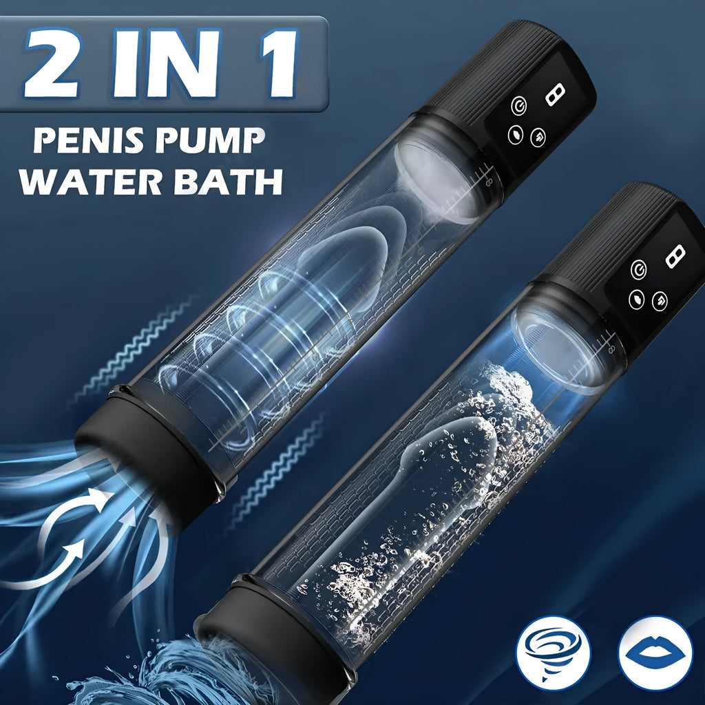 Male masturbation device with a grey electric training pump unit made from ABS and TPE plastic.
