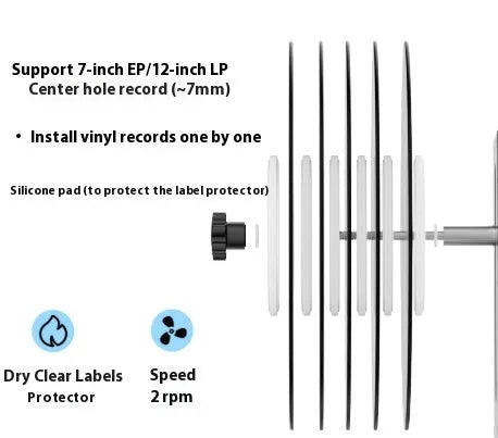 Mini ultrasonic cleaning machine with single-slot holder for vinyl records and PCBs.
