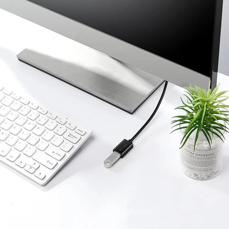 Black USB extension cable with male and female connectors, shown at various lengths up to 5 metres.