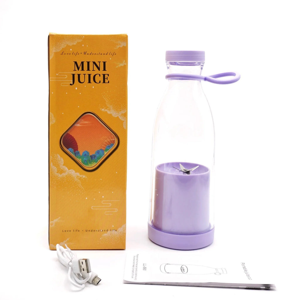 Electric USB wine bottle juicer cup with 6-leaf cutter head in white, PC food grade plastic liner, 400ml capacity