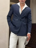 Men's classic stripe double-breasted blazer jacket with regular fit and polyester fabric