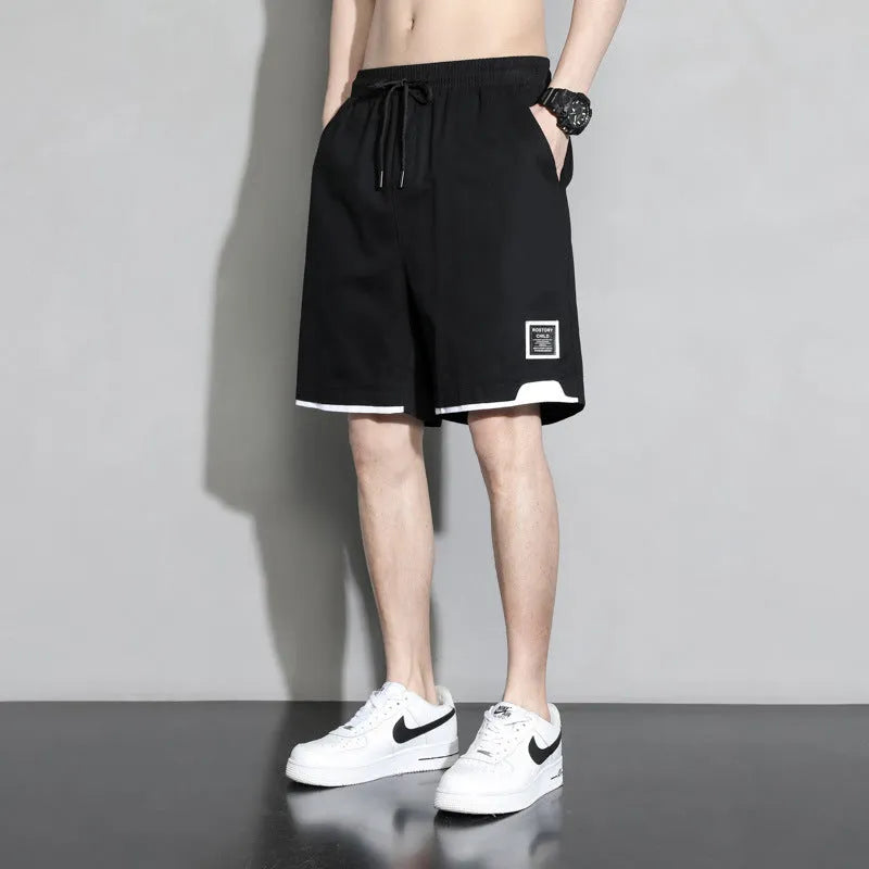 Casual cotton shorts for teenage boys in black, khaki, or white, shown in a plus size range.