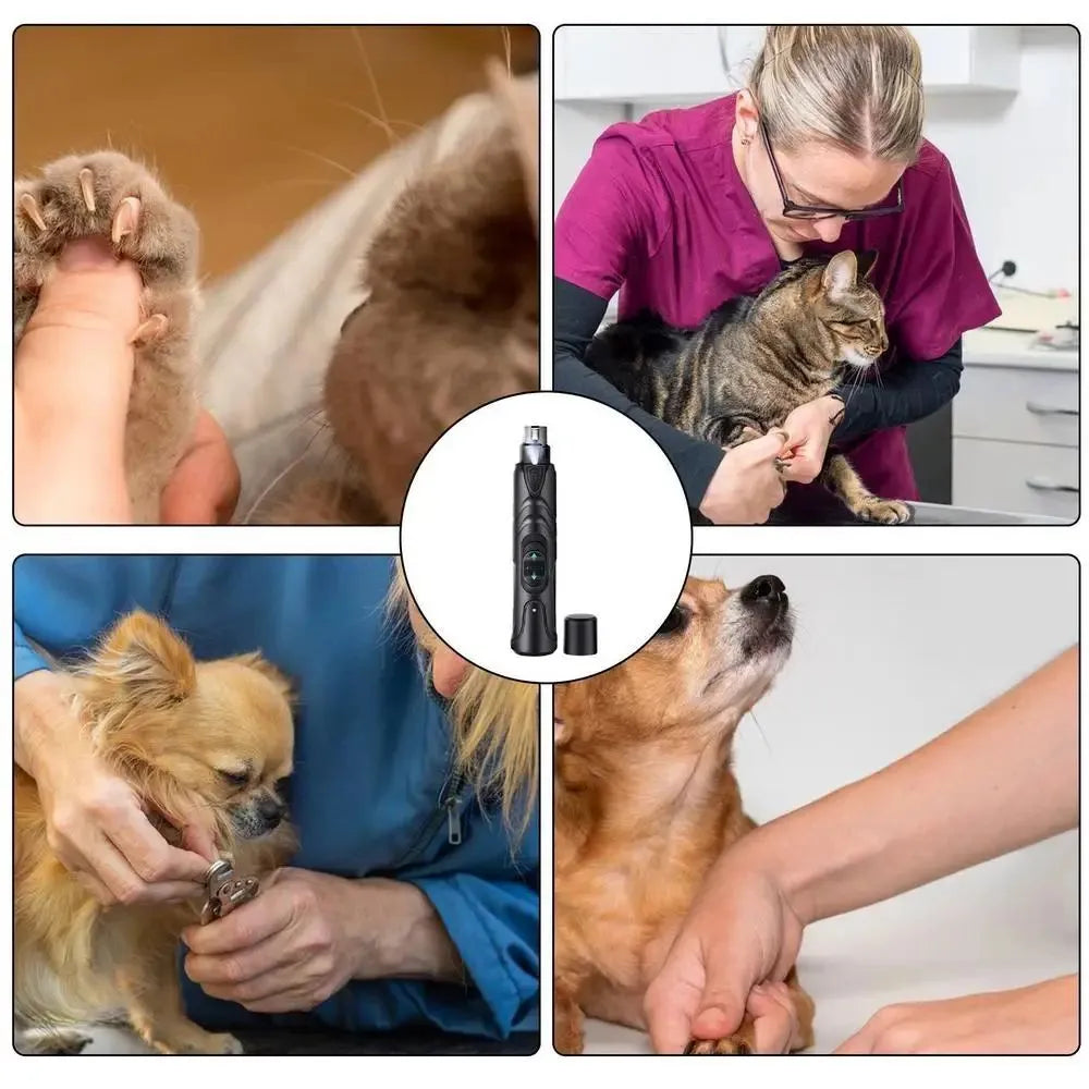 Black ABS lighted dog nail grinder with LED light and two speed settings for pet paw grooming