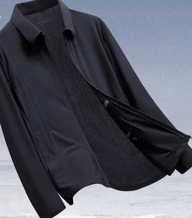 Summer business administration shirt in nylon-spandex fabric with lapels design for office wear