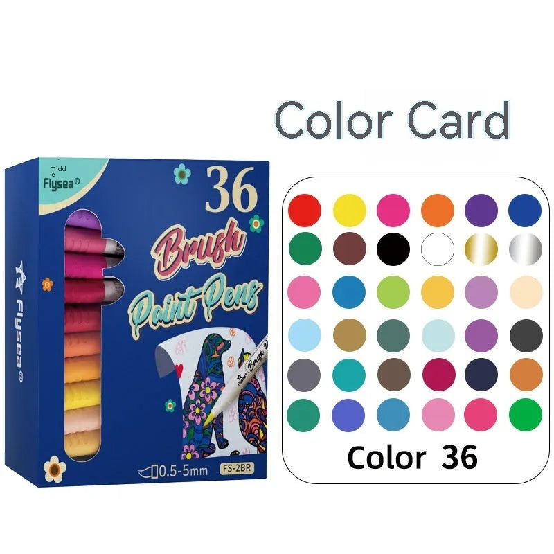 Set of soft head gouache marker pens for pressure-free hand accounting and card art in multiple colours
