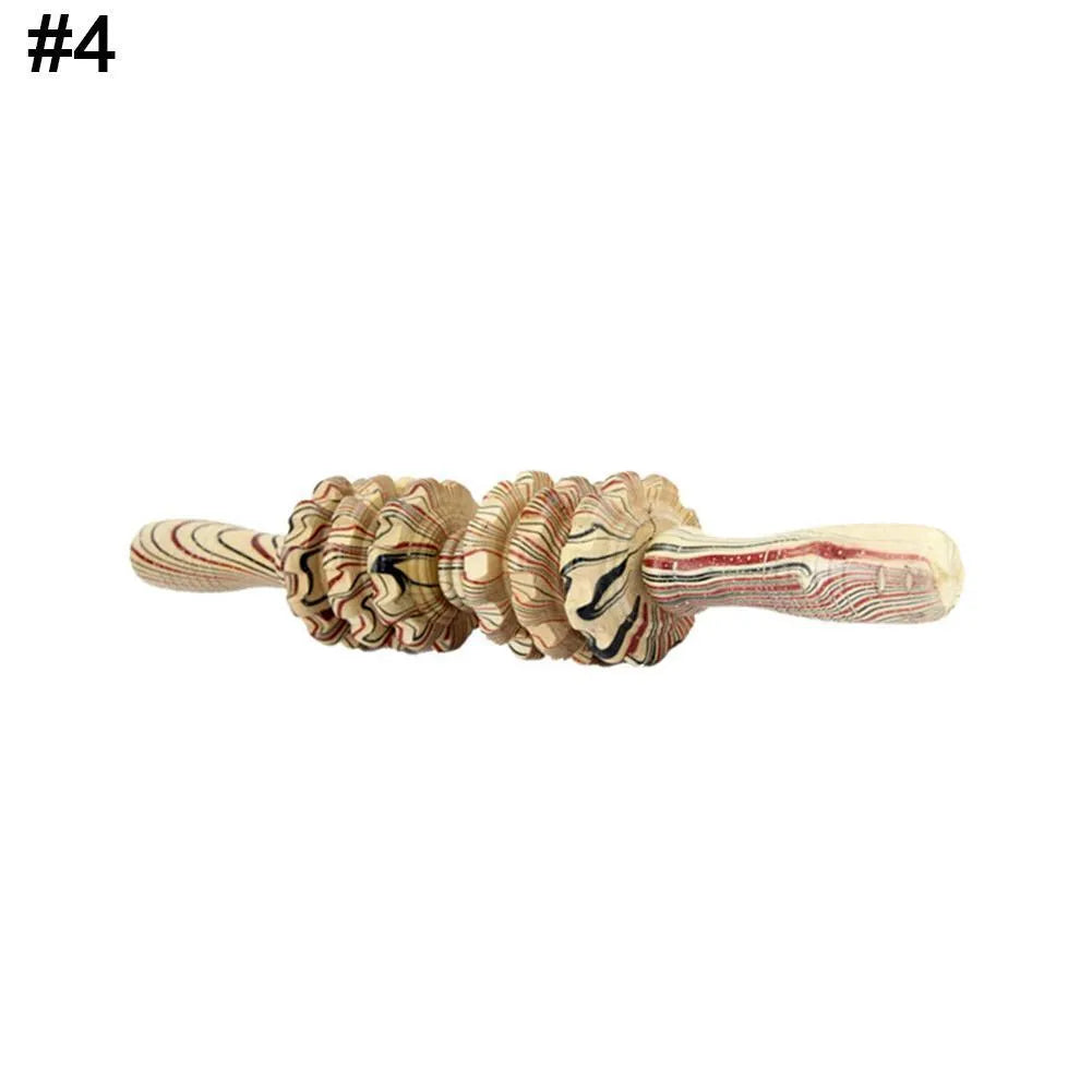 Wooden roller muscle massager stick 39 cm with steel shaft for full body use