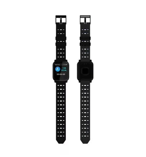 A6 compatible smart bracelet with colour touchscreen and silicone strap in black, blue, or orange options
