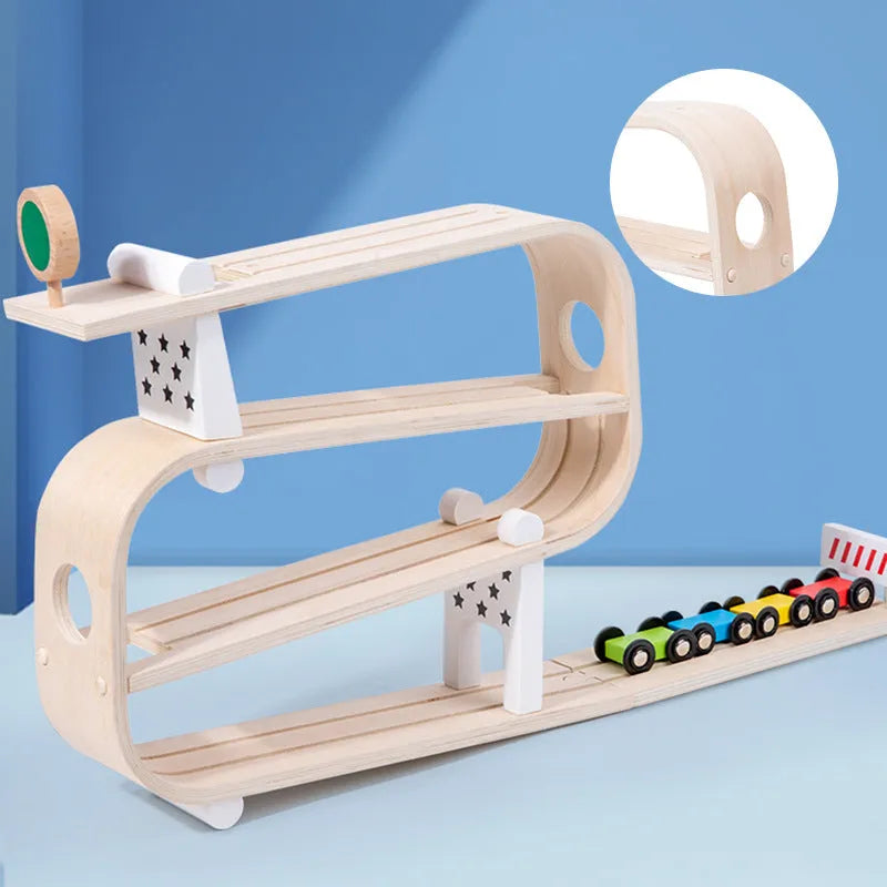 Wooden rapid gliding car toy for children, 0.7kg educational wooden toy in a colour box.