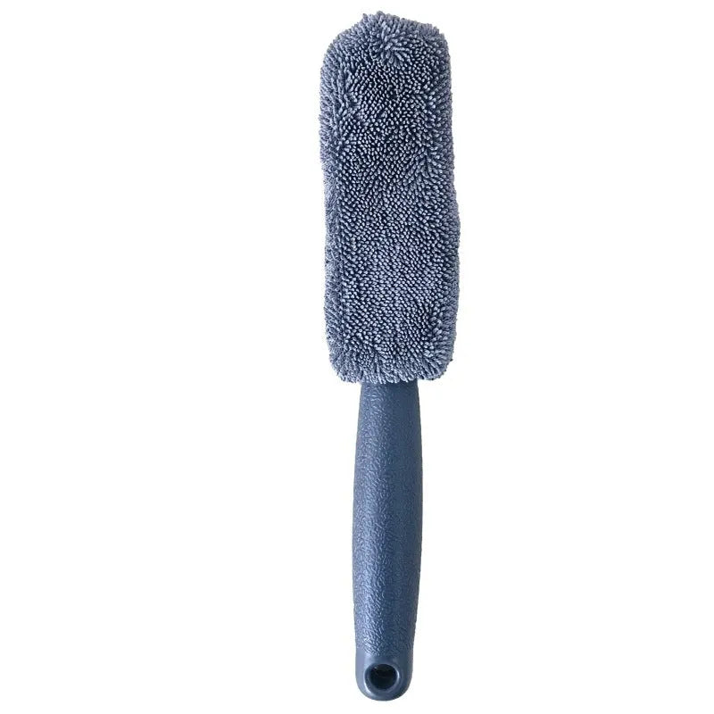Microfiber car tyre brush with long 50cm handle for cleaning wheels and hub caps