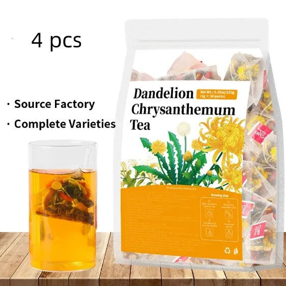 Dandelion Chrysanthemum Tea herbal blend in tea bag, natural botanical ingredients