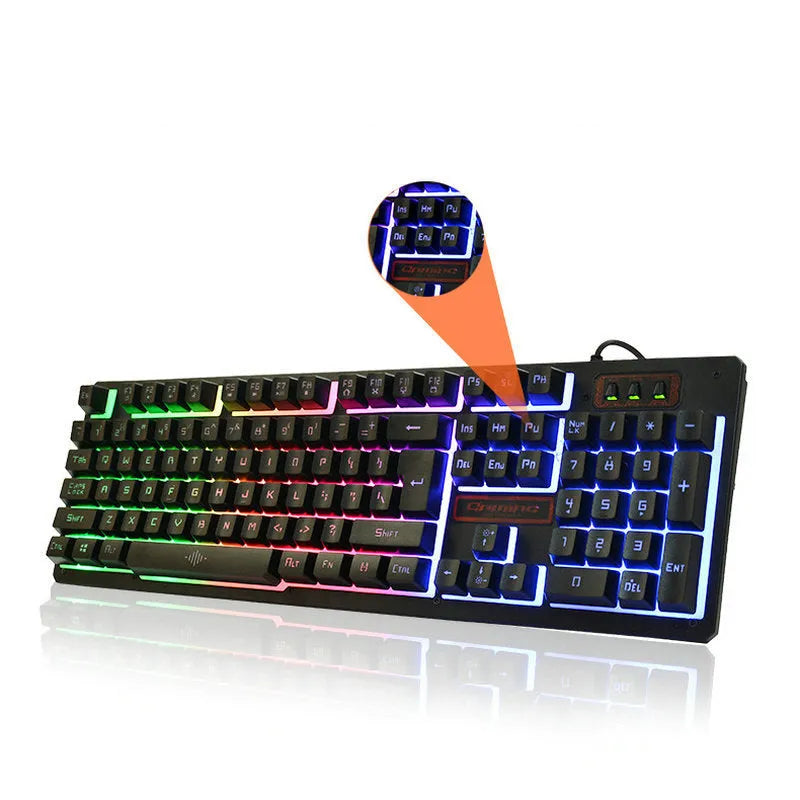 K13 wired gaming keyboard and mouse set with USB cables and black finish on desk