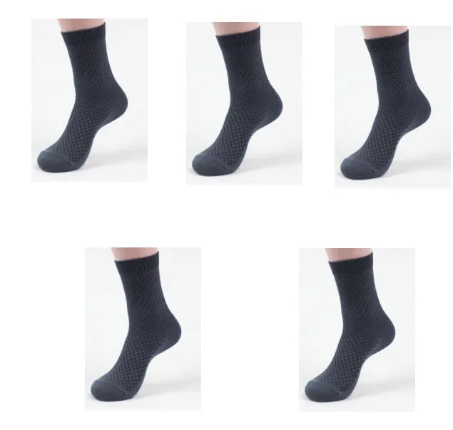 Men's bamboo fibre business socks in five neutral colours showing small square pattern