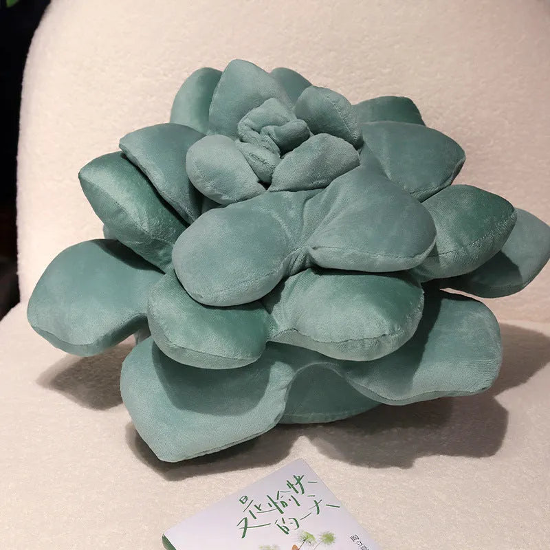 Cartoon tie-dyed succulent shaped plush pillow in green tones with soft fabric finish, 35cm height
