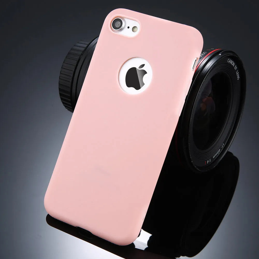 Candy colour soft silicone TPU phone case for iPhone, shown in various colours.