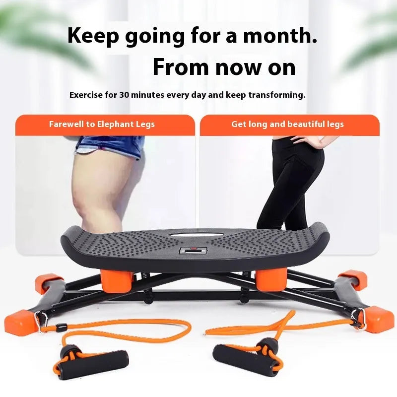 Black mini fitness skiing machine with elastic hand strap for home exercise.