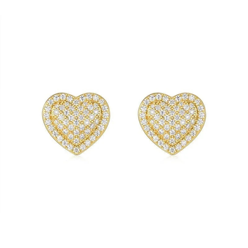 S925 silver gold heart-shaped moissanite stud earrings with minimalist design