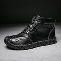 Men's casual leather tooling boots in cow split leather with rubber sole and thick bottom heel