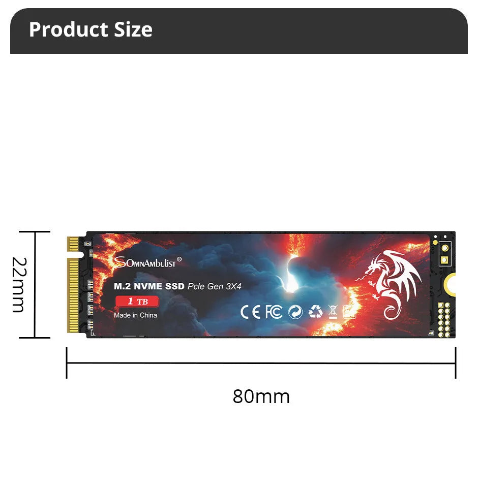 M.2 solid-state drive for desktop computers with PCIe 3.0 interface measuring 80mm long