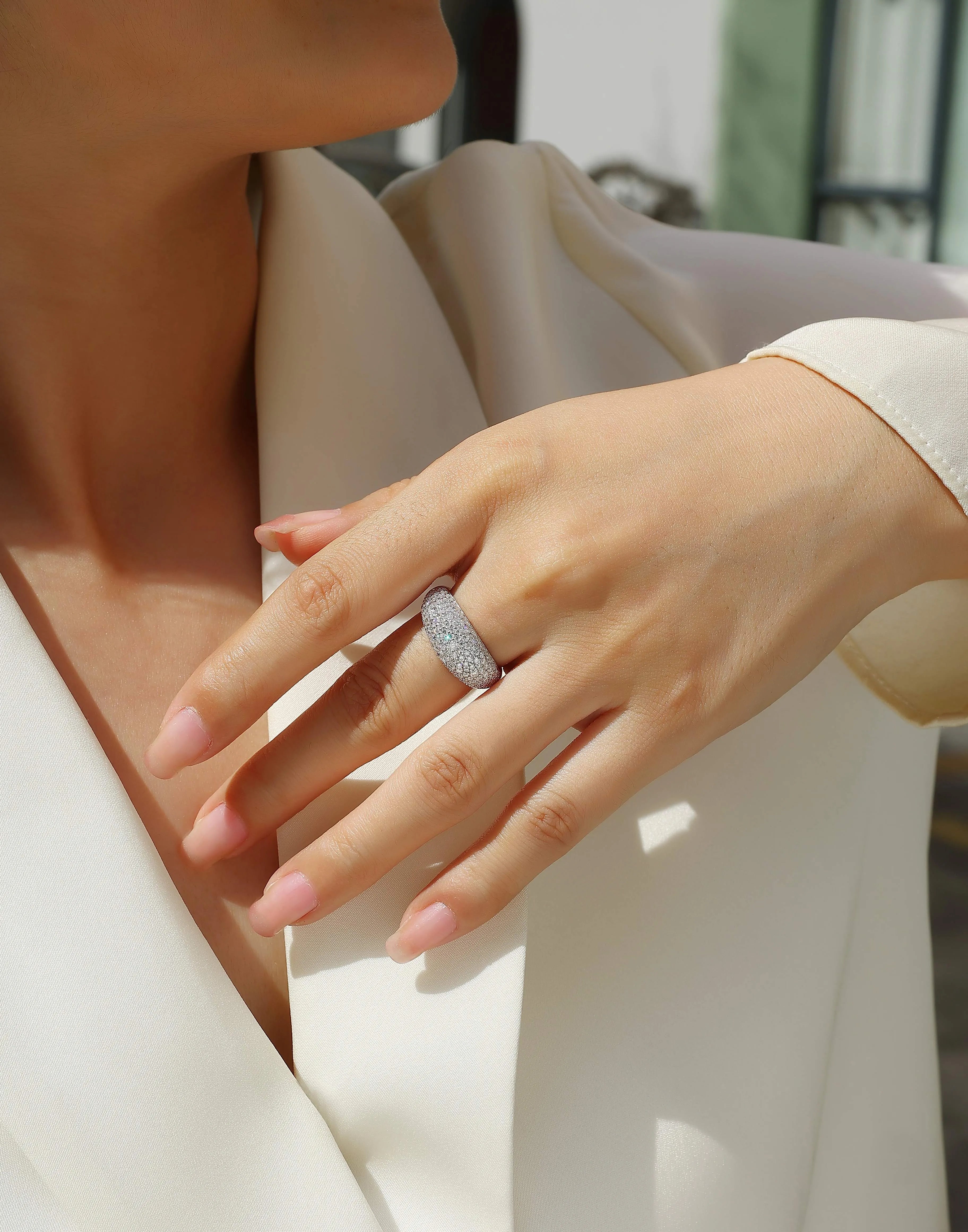 Moonlit Night Stars moissanite wedding ring set in platinum-plated S925 silver, gift boxed