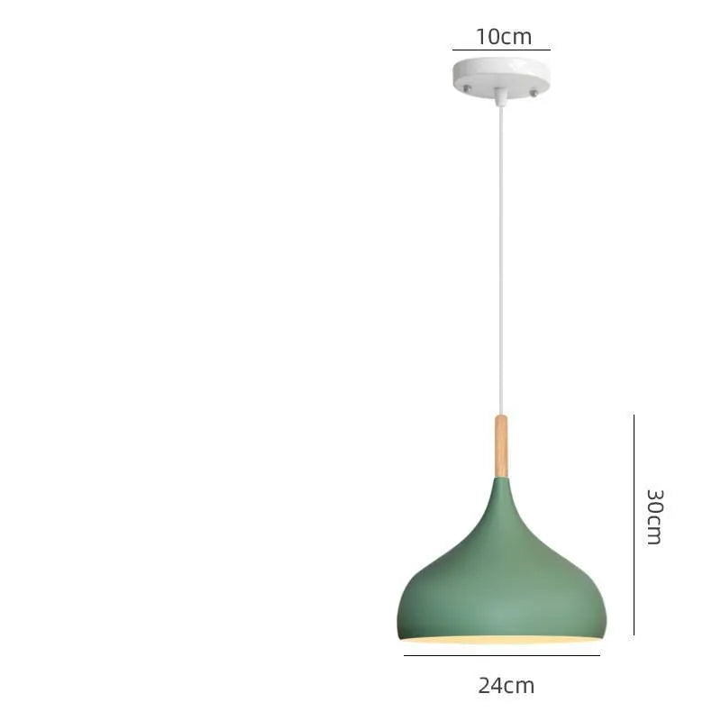 Creative macarone style single-head fishline pendant lamp with adjustable cord against a coloured background.