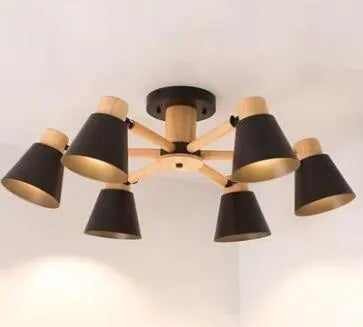 Nordic creative macaron ceiling lamp with ironwood frame in pendant light configuration