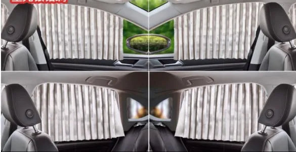 Magnetic car curtain sun shade in black attached to vehicle side window