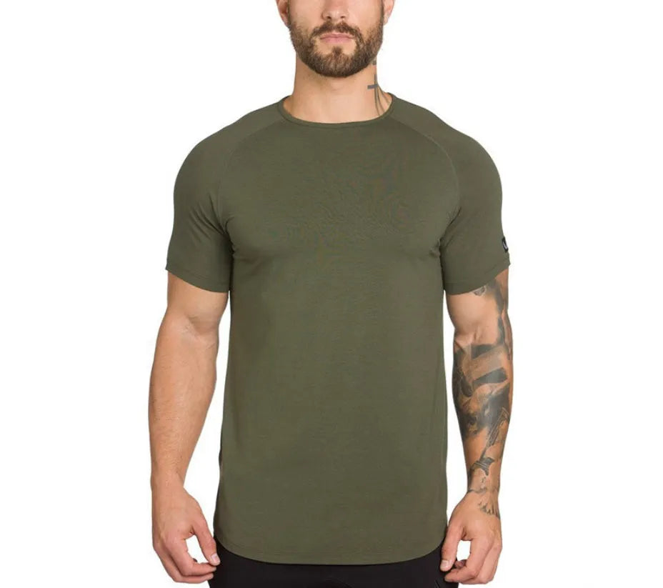 Men's long sleeve gym shirt in cotton-spandex blend with optional printed letter designs