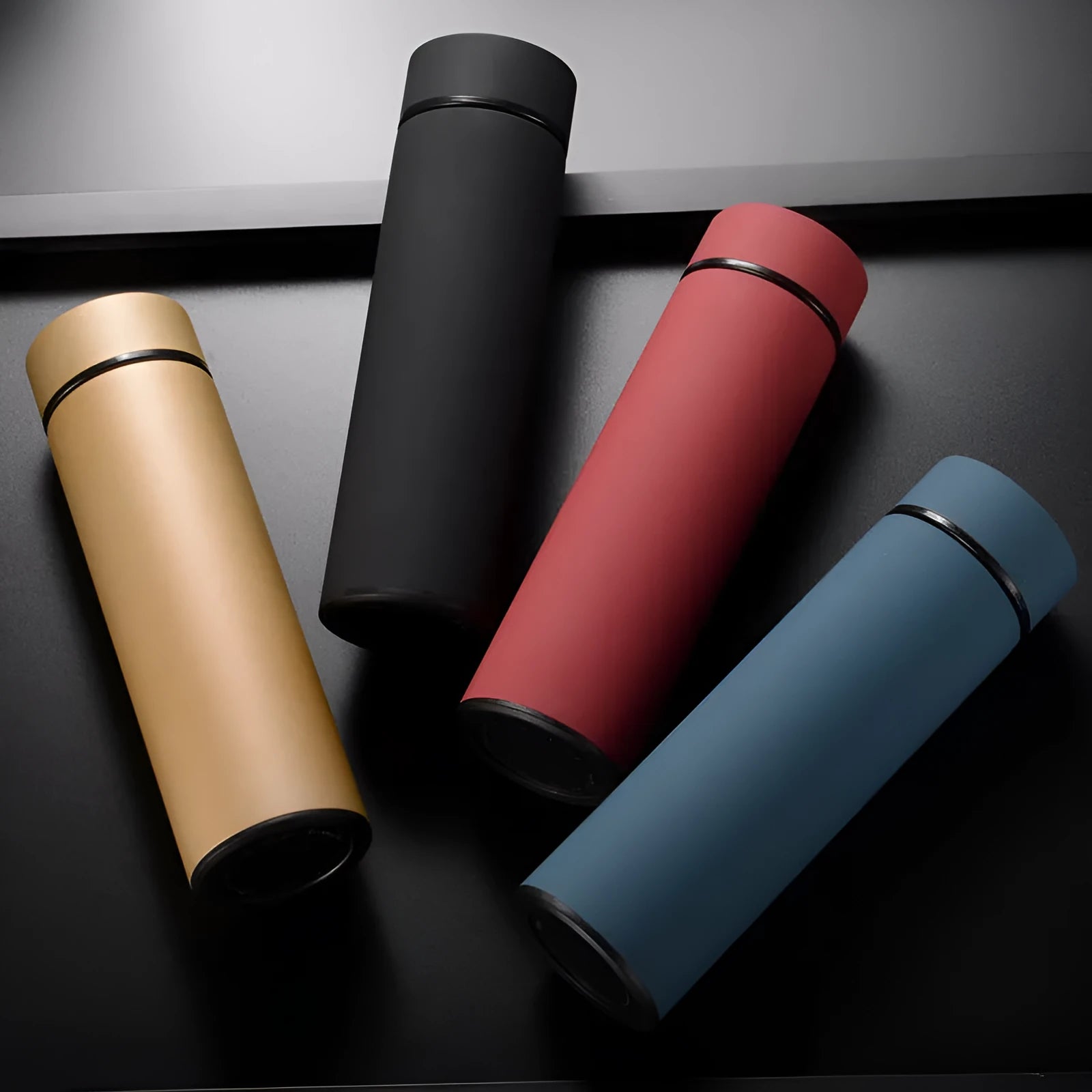450ml stainless steel vacuum insulated water bottle in black red gold blue colours