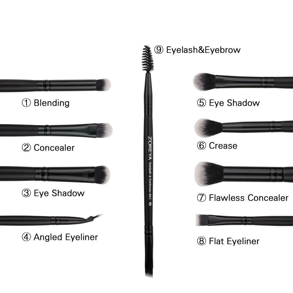 ZOREYA15 15 piece black makeup brush set with synthetic hair and wood handles