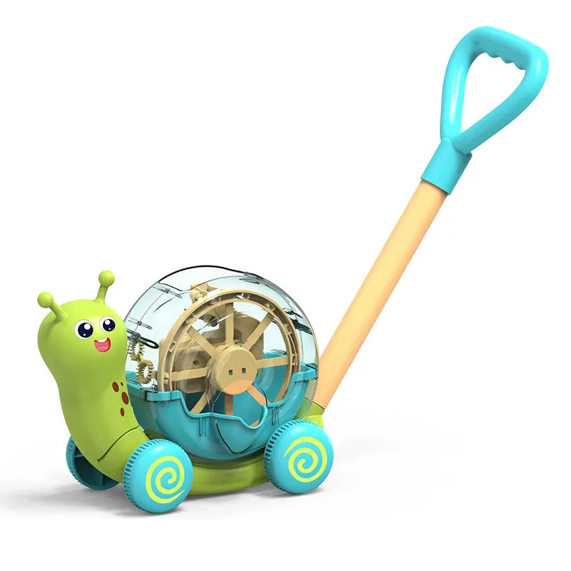 Green and yellow plastic snail cart automatic bubble machine, 28.5 x 14 x 20.5cm, for children aged 4-6
