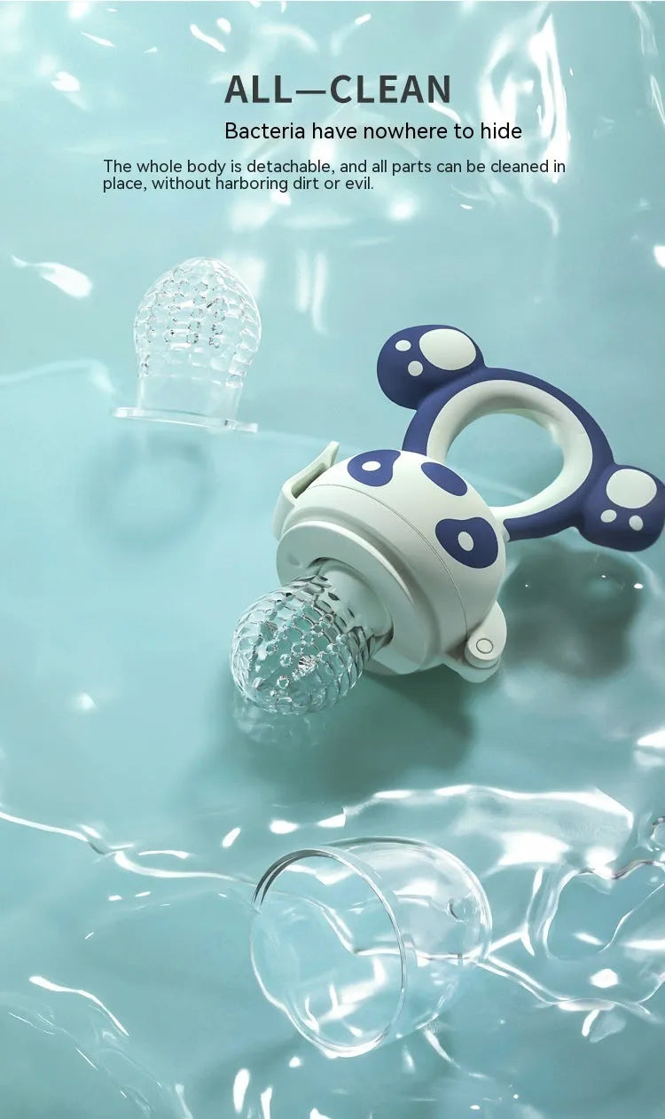 Happy Bite baby teether fruit feeder in transparent edible silicon with hand guard
