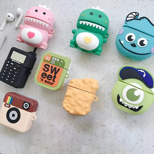 Cartoon animal print silicone case for Apple AirPods 1 and 2 in various colours