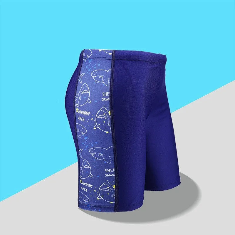 Children's quick-drying polyester swimming trunks for teenagers, high elasticity, sizes L to 5XL, fresh style pattern, one pair.