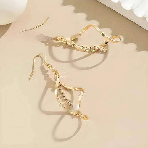 Geometric spiral design earrings with electroplated gold finish and ellipse shape