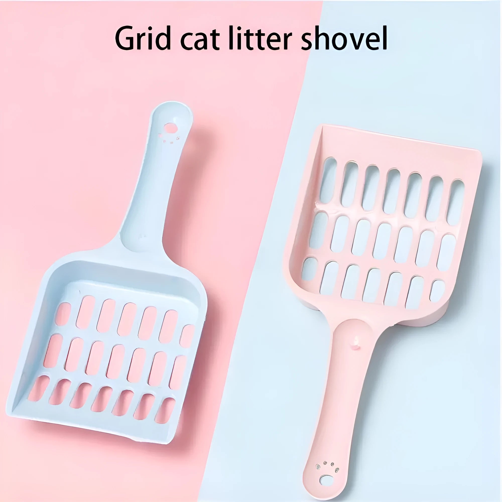 Plastic cat litter scoop in blue colour showing sand shovel design for litter tray cleaning