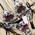 3D printed lace up bikini set for summer with graphic customisation, sleeveless top and pants in colour BAD82