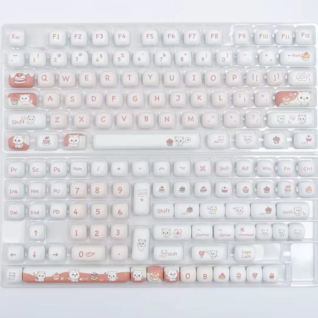 Colourful Dessert Cat sublimation printed mechanical keyboard keycap set with MOG round design
