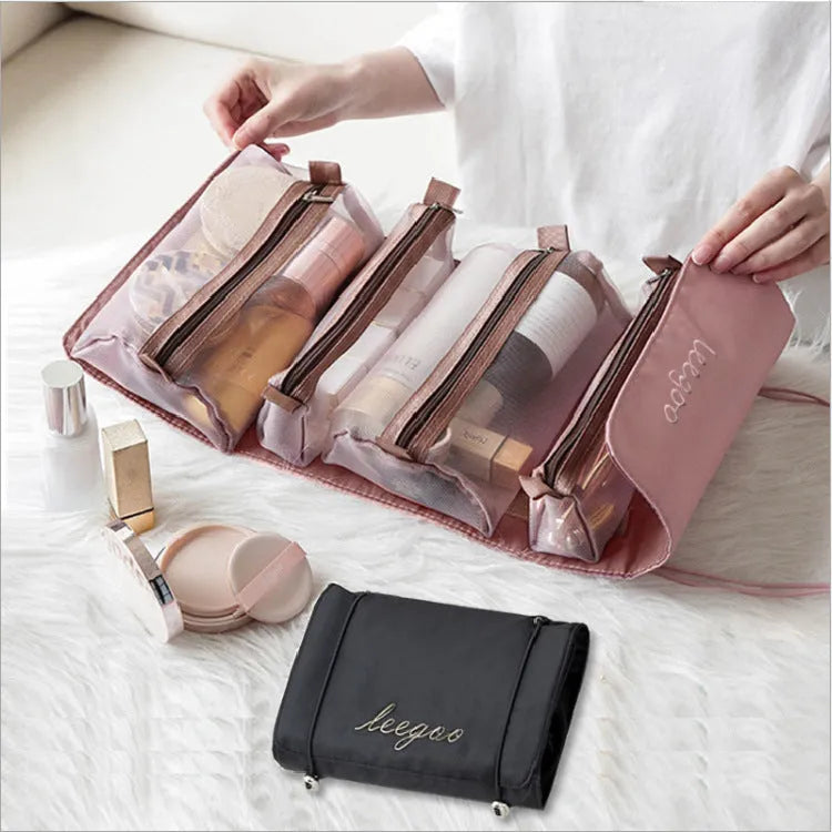 4pcs foldable cosmetic travel bag set in assorted colours made from polyester with zipper pockets
