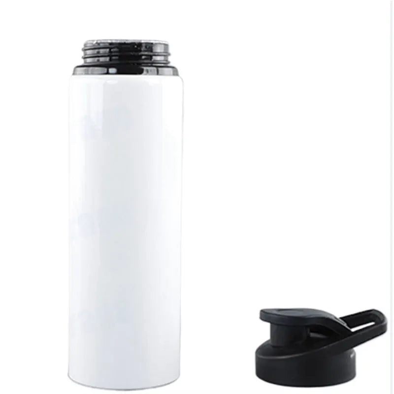 White aluminium sports cycling water bottle for cold drinks with 600ml and 750ml capacity options