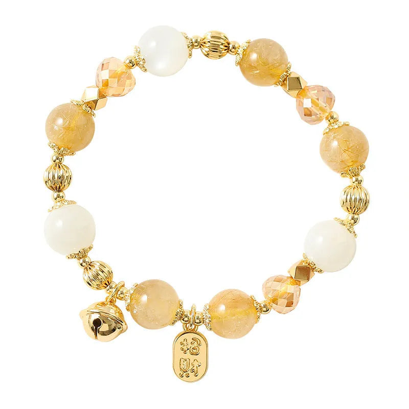 Korean style gold rutilated quartz crystal bracelet with electroplated finish and adjustable design