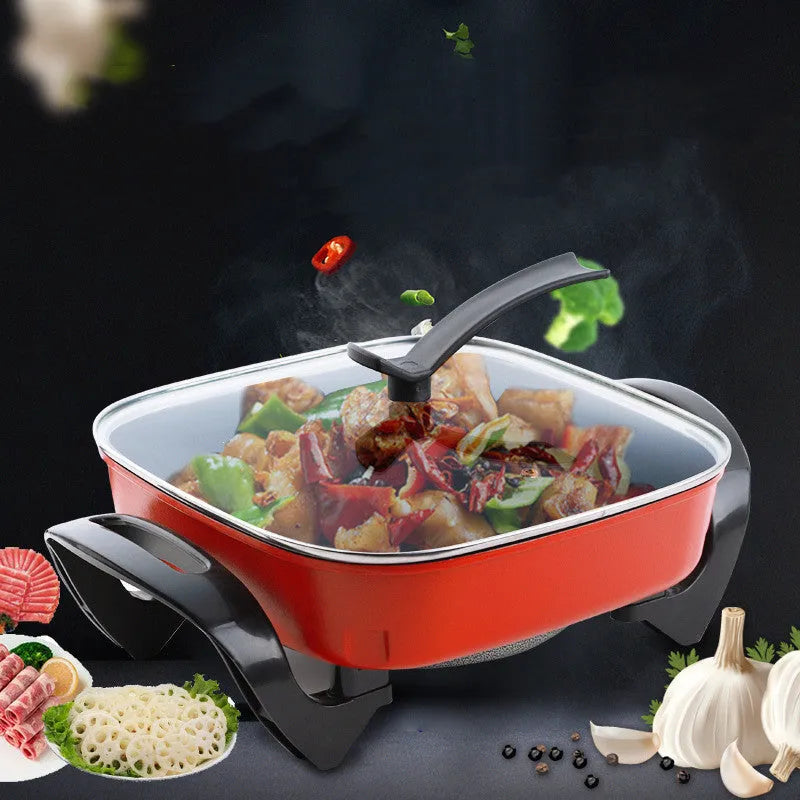 Multifunctional electric hot pot square shape black-red colour 6L capacity 1300W with anti-dry protection UK plug