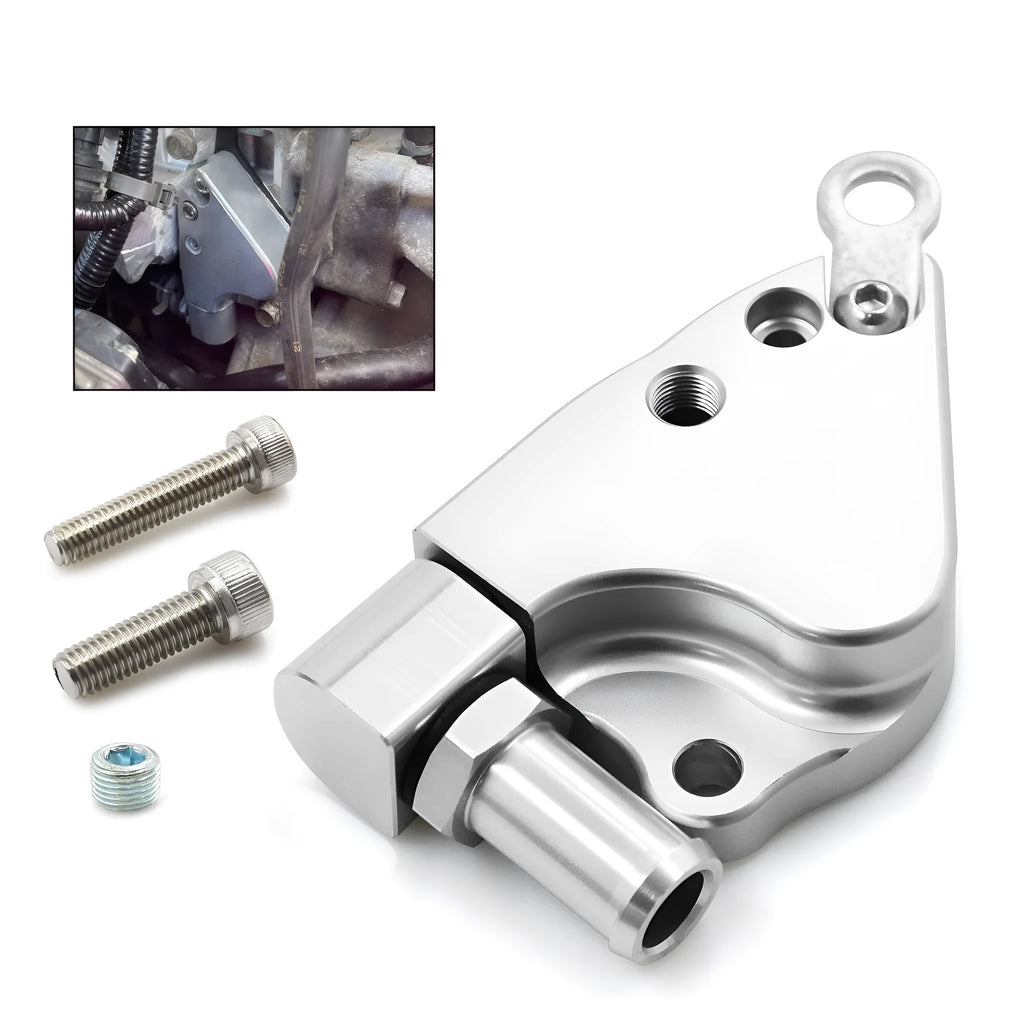 Aluminium coolant adapter for K20 K24 intake manifold measuring 145×105×35mm