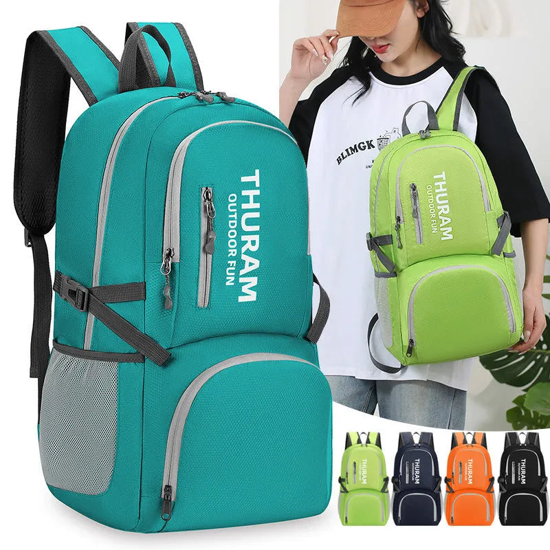 Portable folding shoulder bag 20-35L in dark blue for outdoor hiking
